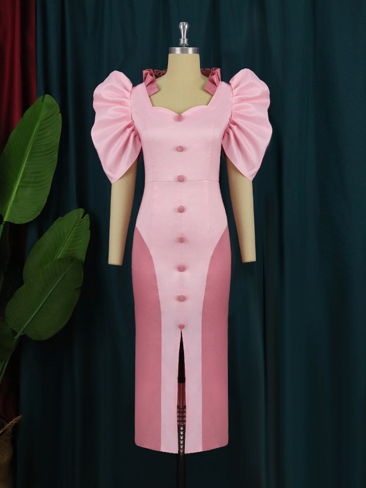 Damen Cocktailkleid mit voluminösen Puffärmeln und elegantem Schlitz Echo Archiv