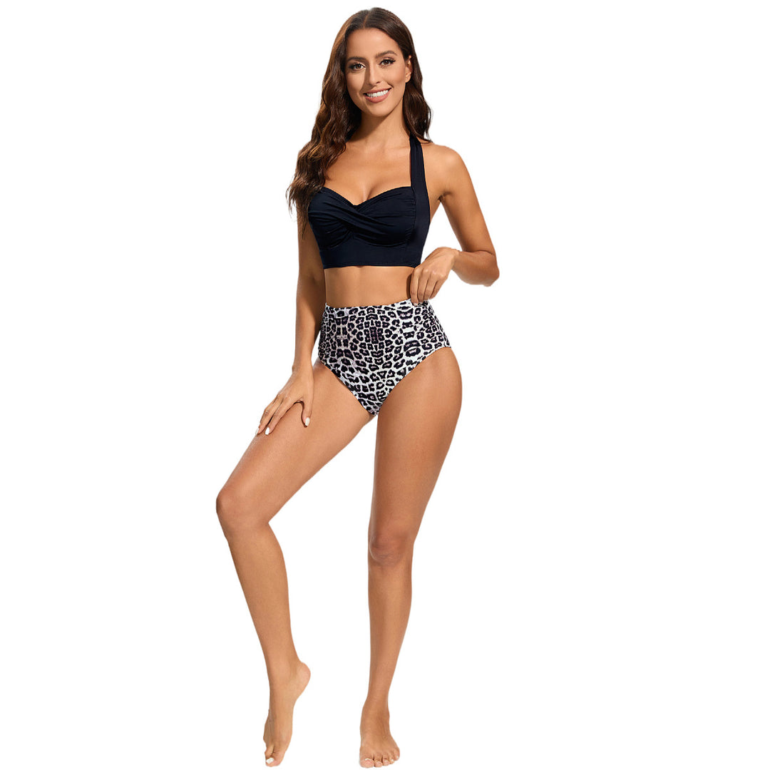 Damen Hochtailliertes Bikini-Set mit gepolstertem Top und Leopardendesign Echo Archiv