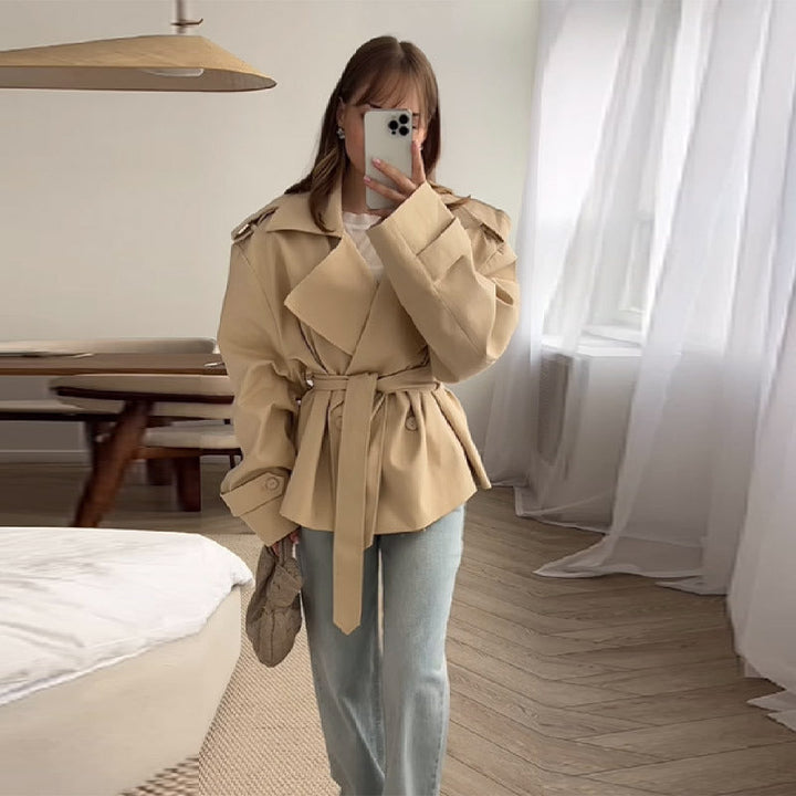 Damen Modische Trenchjacke mit tailliertem Schnitt und Gürtel Echoarchiv