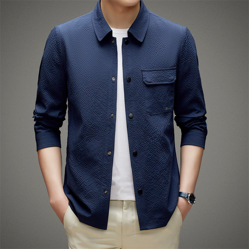 Herren Legeres strukturiertes Overshirt mit Brusttasche und Knopfleiste Echo Archiv