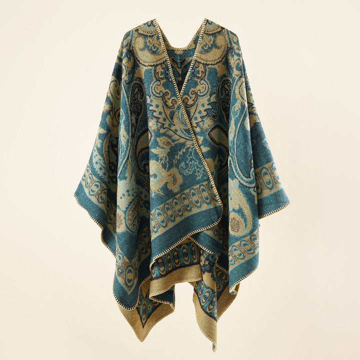 Damen Jacquard-gewebte Oversize-Ruana mit Ornamentik und offenem Kimono-Fall Echo Archiv