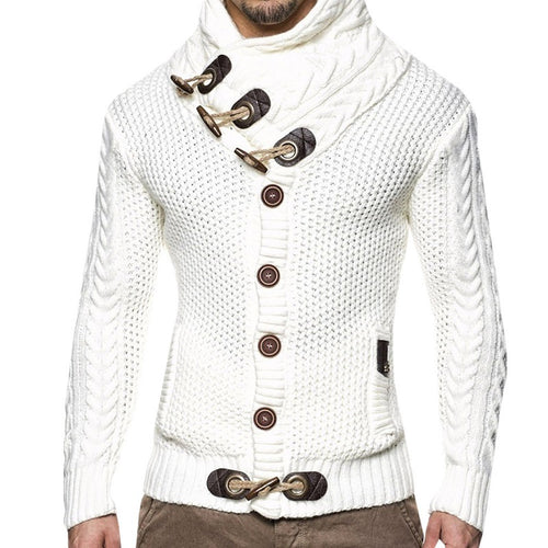 Herren Grobstrickpullover mit Schalkragen und Knopfdetail Echoarchiv