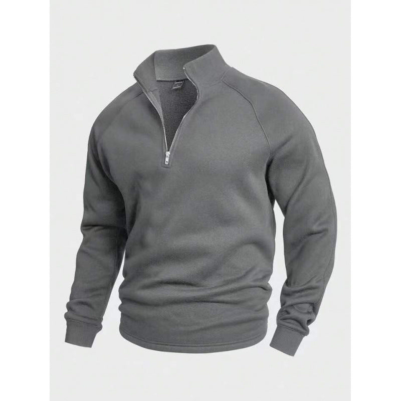 Herren Fleece-Halbzippullover mit Stehkragen und Raglanärmeln – Cavarno