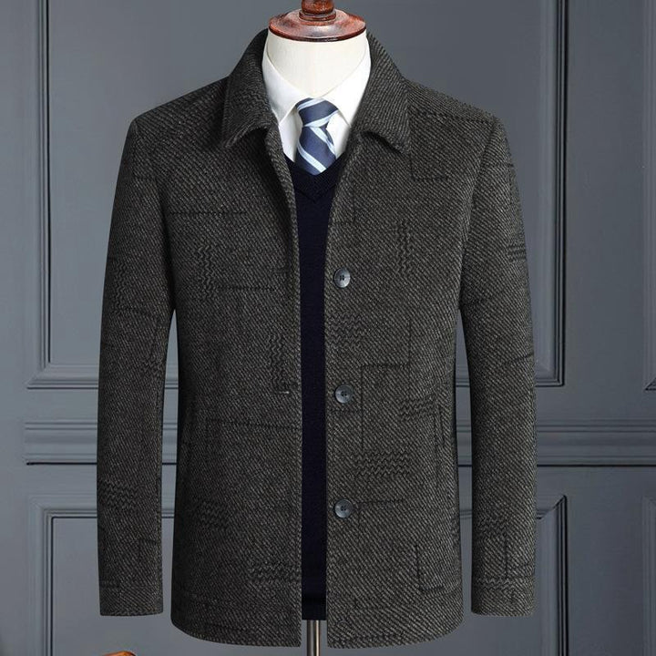 Herren eleganter Wollmix-Mantel mit strukturierter Weboptik und Knopfleiste Echoarchiv