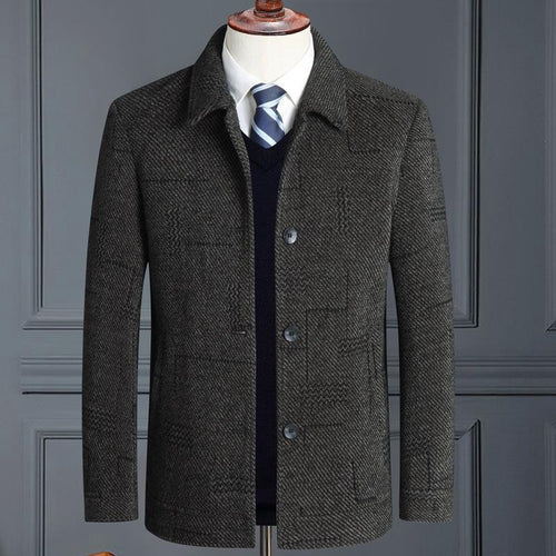 Herren eleganter Wollmix-Mantel mit strukturierter Weboptik und Knopfleiste Echoarchiv