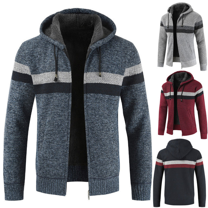 Herren Kapuzenstrickjacke mit kontrastierenden Streifen Echoarchiv