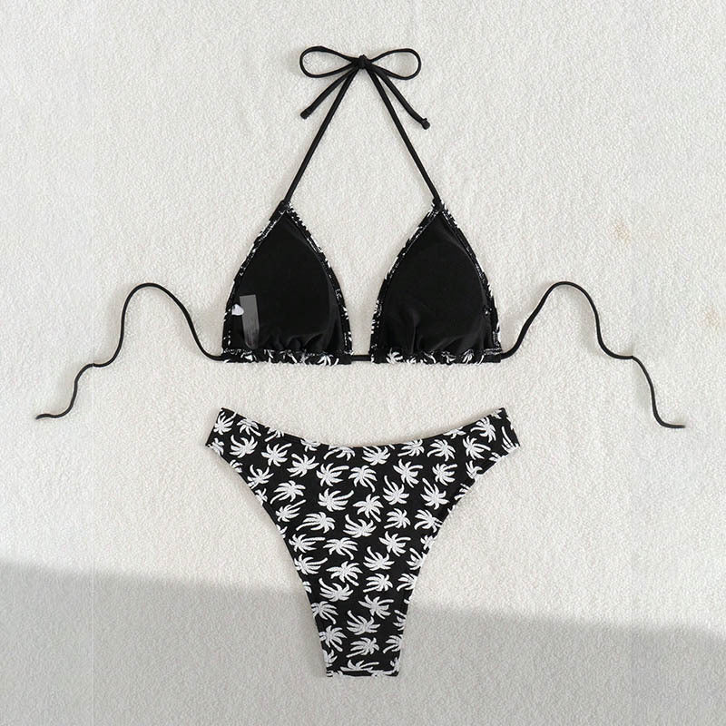 Damen Triangel-Bikini mit kontrastierendem Palmendruck Echo Archiv