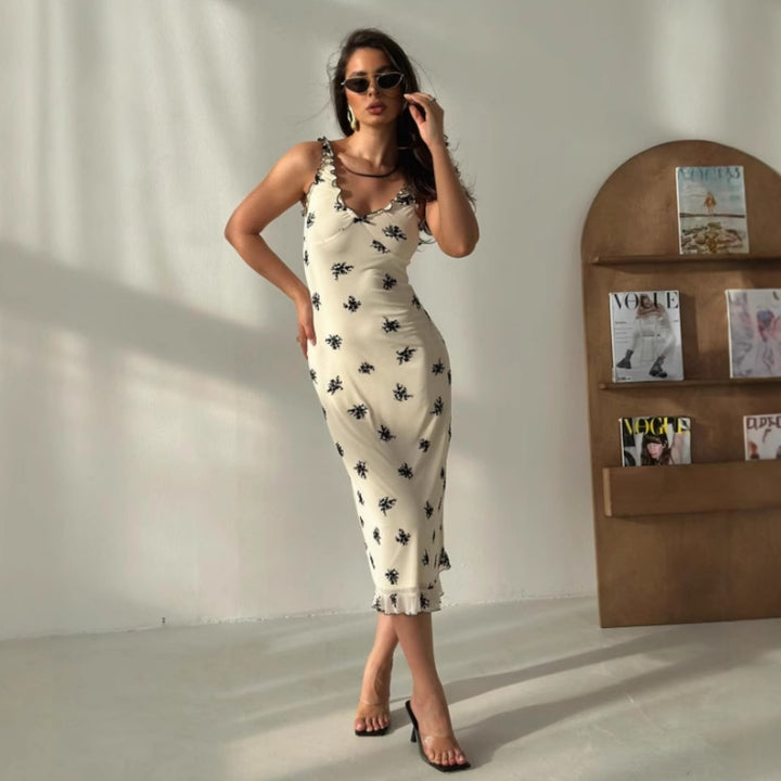 Damen Elegantes Maxikleid mit floralen Motiven und Rüschen Echo Archiv