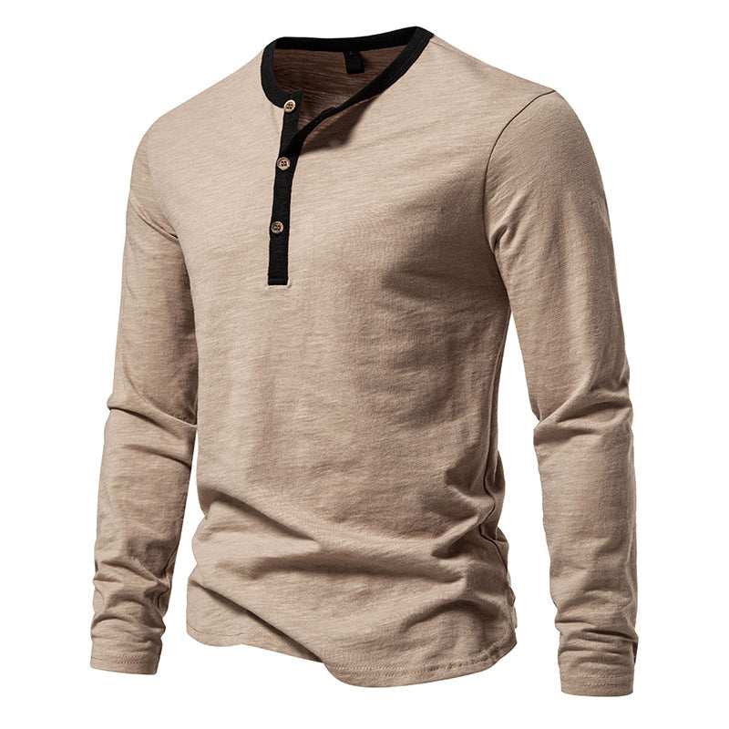 Herren langärmliges Henley-Shirt mit kontrastierendem Kragen Echoarchiv