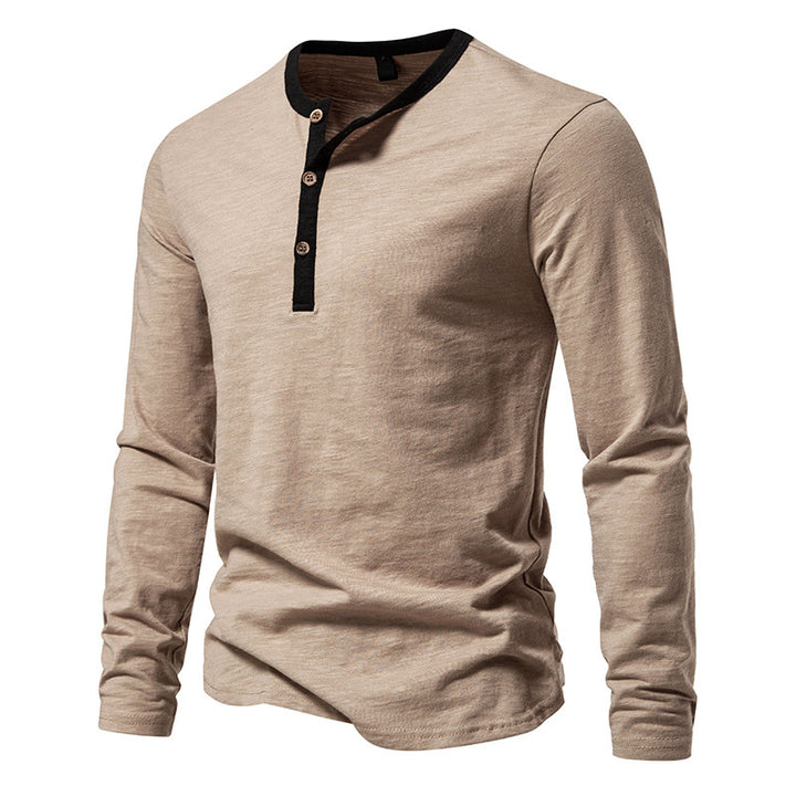 Herren langärmliges Henley-Shirt mit kontrastierendem Kragen Echoarchiv
