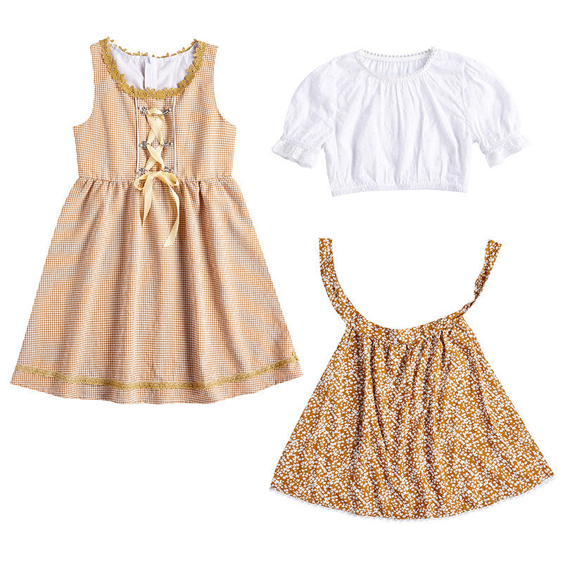 Damen nan traditionelles Trachtenkleid-Set mit geschnürtem Mieder, bestickter Puffbluse und abnehmbarer Schürze Echo Archiv