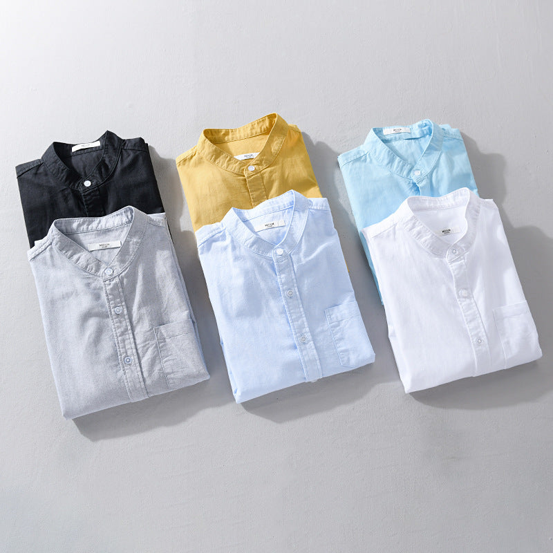 Herren Stehkragen-Overshirt aus Baumwollmix mit tonaler Brusttasche und Soft‑Touch Echoarchiv