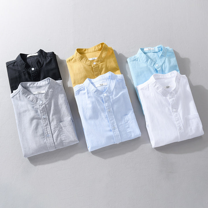 Herren Stehkragen-Overshirt aus Baumwollmix mit tonaler Brusttasche und Soft‑Touch Echoarchiv