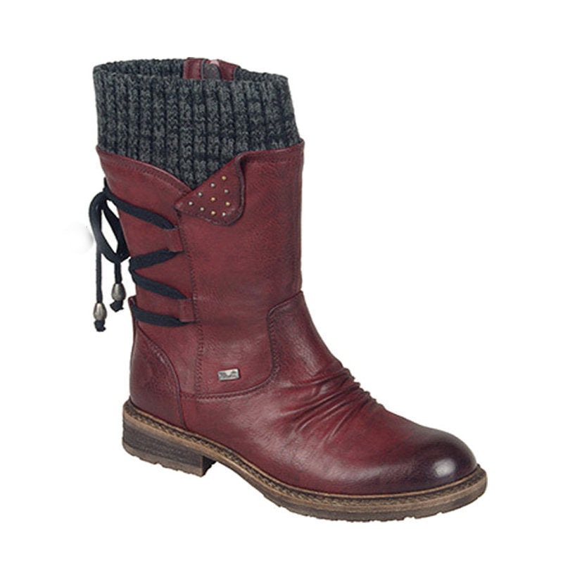 Damen Winterliche Kurzschaft-Stiefelette mit Strickmanschette, Zierkordel und Veloursoptik – Varelle