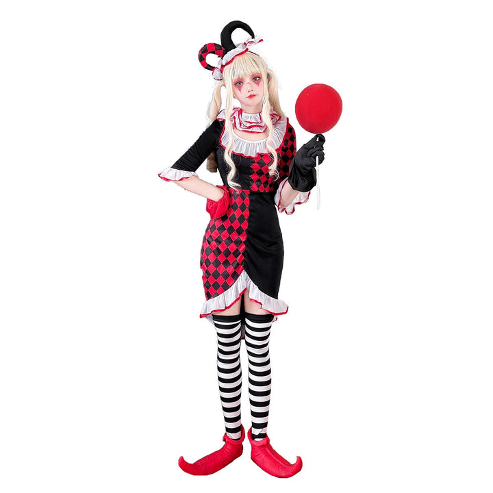 Mädchen Clownkostüm mit verspielt gestreiftem Strumpf und Hut Echo Archiv