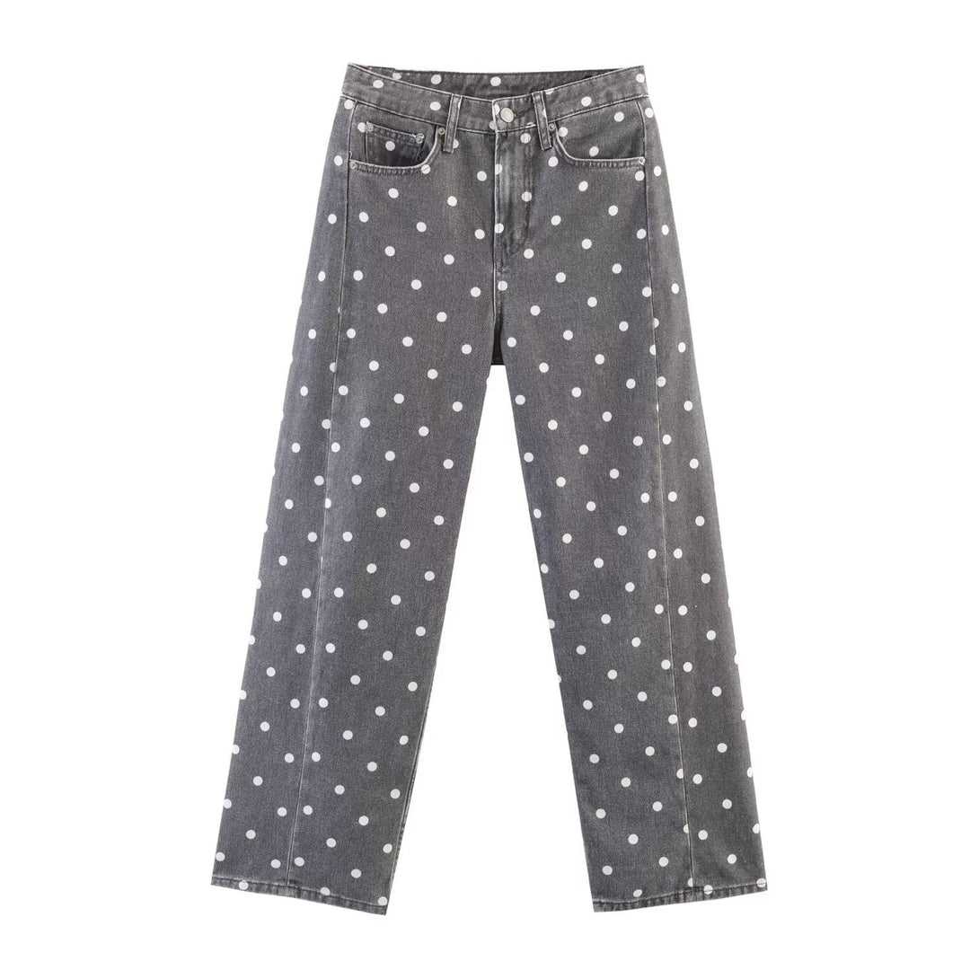 Damen Weite High-Waist-Jeans mit ganzflächigem Punktenmuster und geradem Bein Echo Archiv