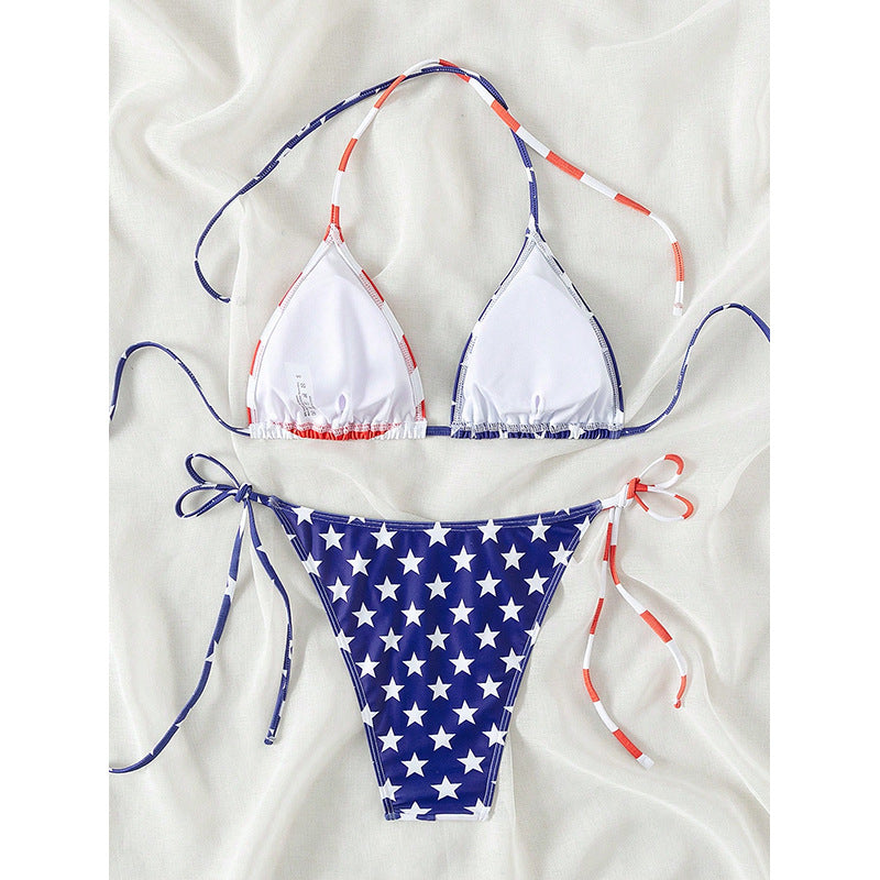 Damen Triangel-Bikini mit verstellbaren Schleifen und patriotischem Design Echo Archiv
