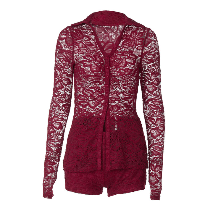 Damen Elegante Spitze Bluse mit langen Ärmeln und femininer Silhouette Echo Archiv