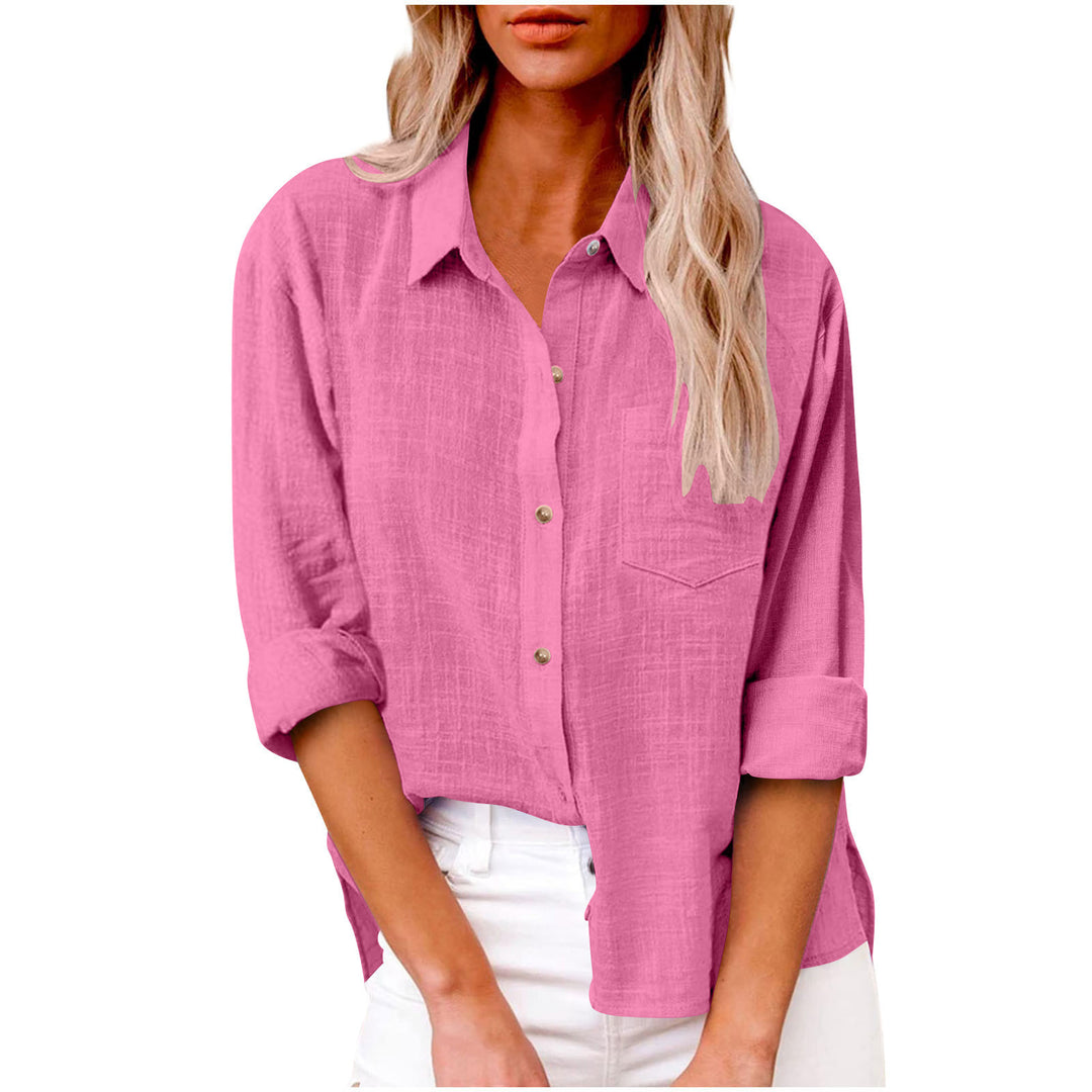 Damen nan oversized Leinen-Baumwollmix Hemdbluse mit Brusttasche und krempelbaren Ärmeln Echo Archiv
