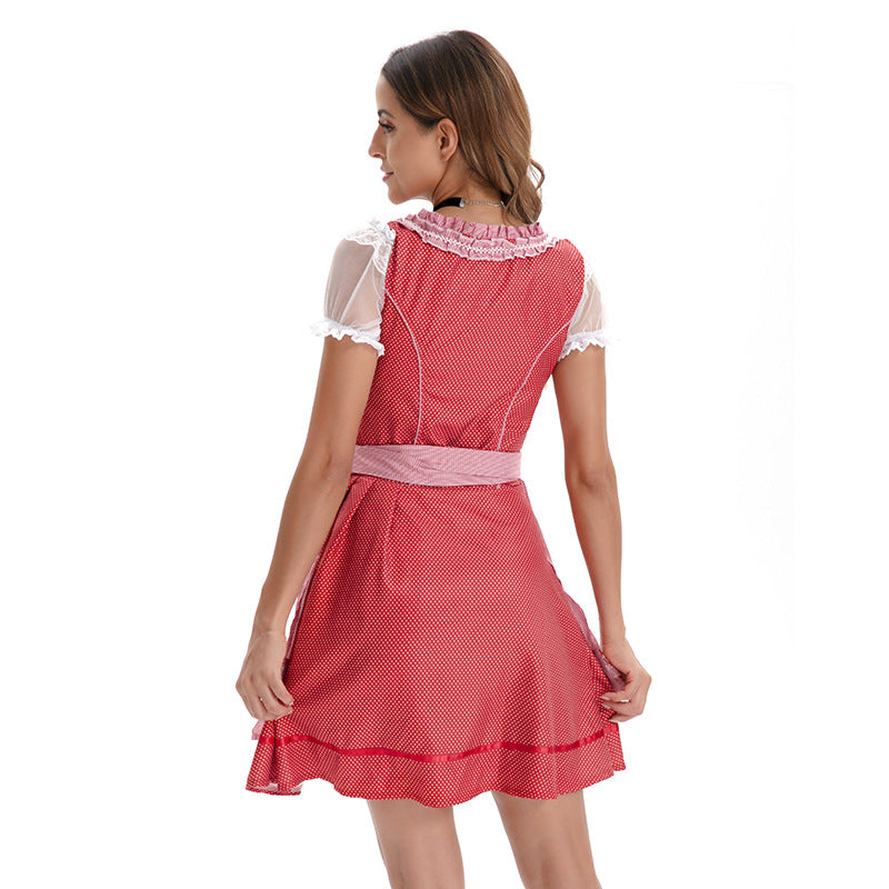 Damen nan traditionelles Dirndlkleid mit Spitzenbluse, Schnürung und Taillenschürze Echo Archiv