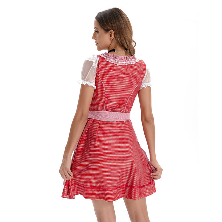 Damen nan traditionelles Dirndlkleid mit Spitzenbluse, Schnürung und Taillenschürze Echo Archiv