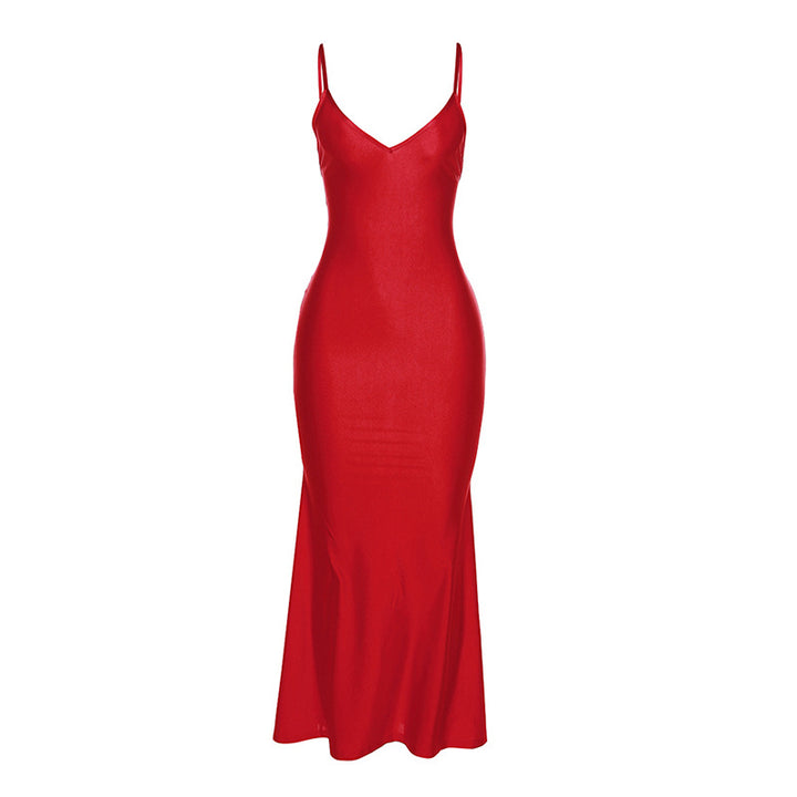 Damen elegantes figurbetontes Abendkleid mit Spaghettiträgern und fließendem Schnitt Echo Archiv