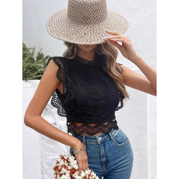 Damen Spitze Detail kurze Bluse Echoarchiv