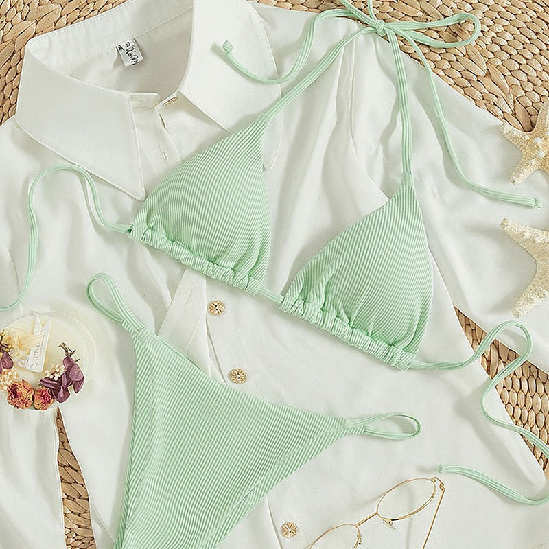 Damen Triangel-Bikini mit anpassbaren Bindebändern und modischem Ripp-Design Echo Archiv