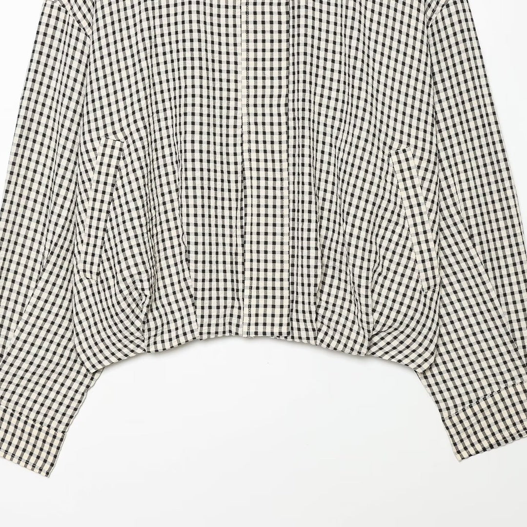 Damen Oversized Karo‑Jacke mit Stehkragen und gerafftem Saum Echo Archiv