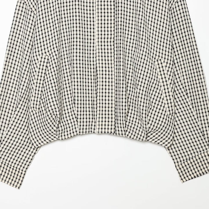 Damen Oversized Karo‑Jacke mit Stehkragen und gerafftem Saum Echo Archiv
