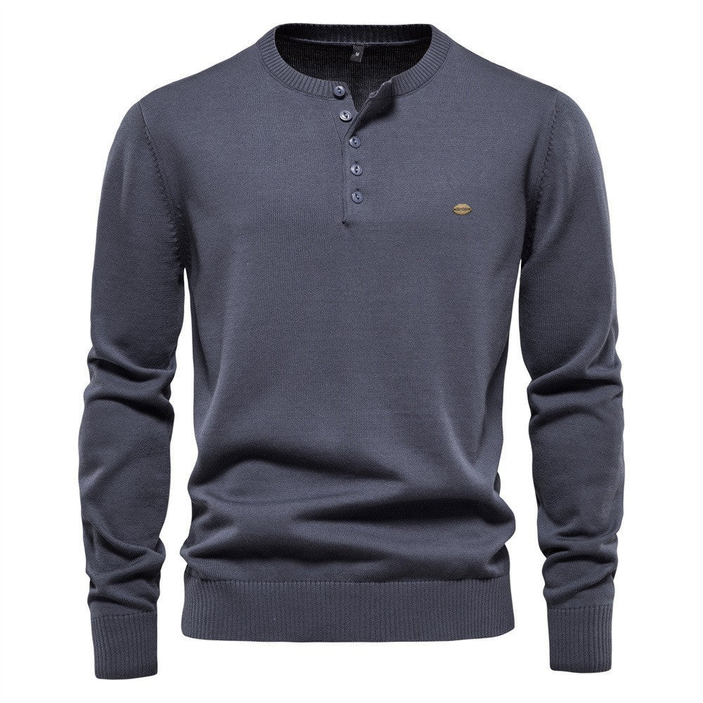Herren Strickpullover mit modernem Henley-Ausschnitt und feiner Struktur Echoarchiv