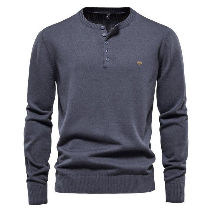 Herren Strickpullover mit modernem Henley-Ausschnitt und feiner Struktur Echoarchiv
