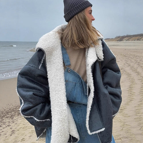 Damen Oversize Pilotjacke im Vintage-Look mit Sherpa‑Futter und Kontrastbesätzen Echoarchiv
