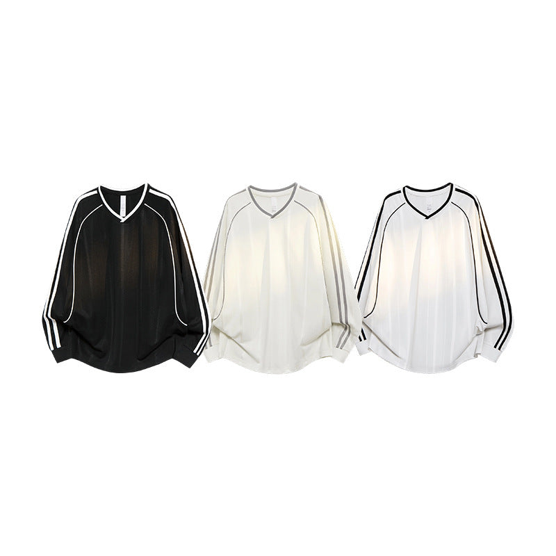 Damen Weites V-Ausschnitt Oversize-Sportshirt mit Raglanärmeln und Kontraststreifen Echo Archiv