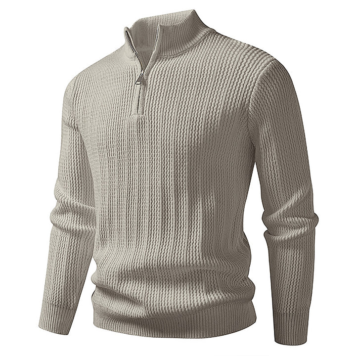 Herren nan feinstrukturierter Halbzip-Pullover mit Stehkragen, geripptem Strukturstrick und schmaler Passform Echo Archiv