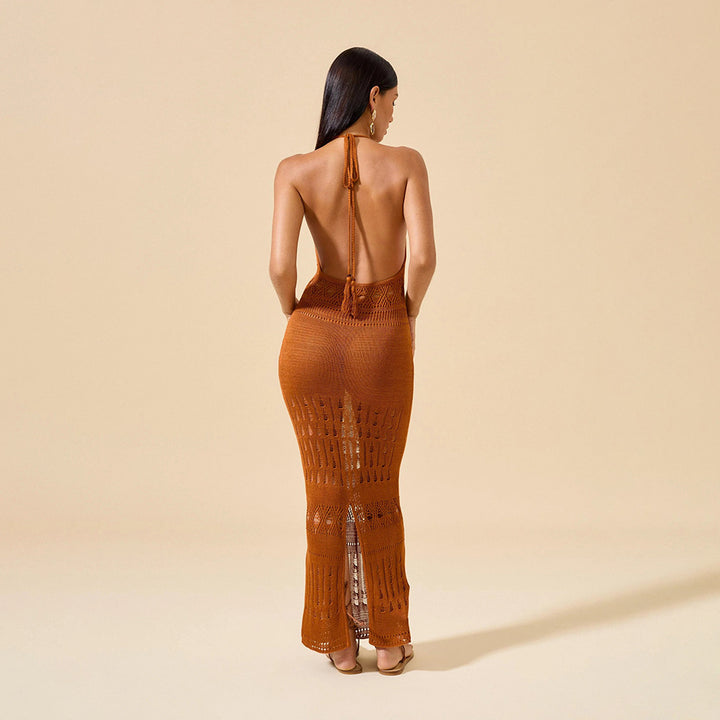Damen elegantes Häkel-Maxikleid mit tiefem Rückenausschnitt Echo Archiv