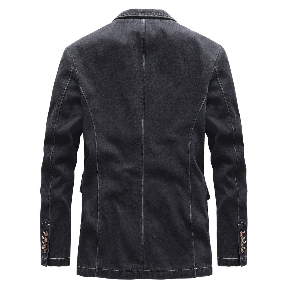 Herren Jeansblazer im Vintage‑Look mit Kontrastnaht und aufgesetzten Taschen – Tianoro
