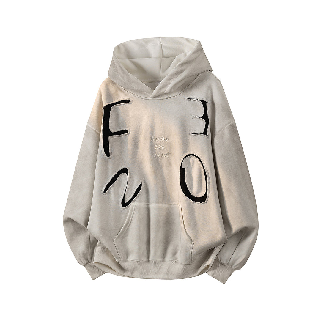 Unisex Oversize Kapuzenpullover mit handschriftlichem Grafik-Print, Kängurutasche & geripptem Saum Echoarchiv