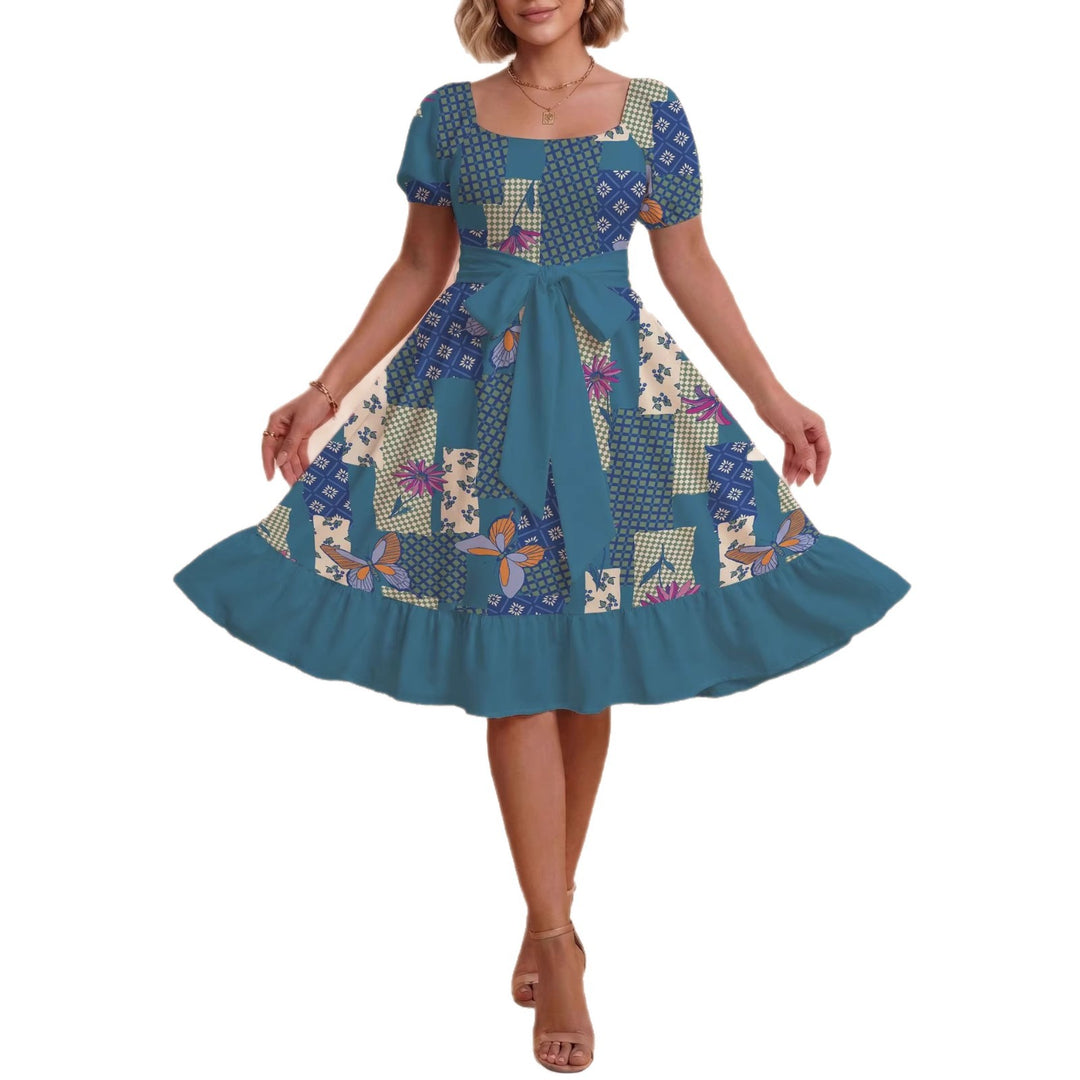 Damen Retro Maxikleid mit Puffärmeln und Taillengürtel Echo Archiv