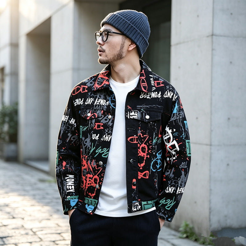 Herren Stilvolle Graffiti-Jeansjacke Echoarchiv