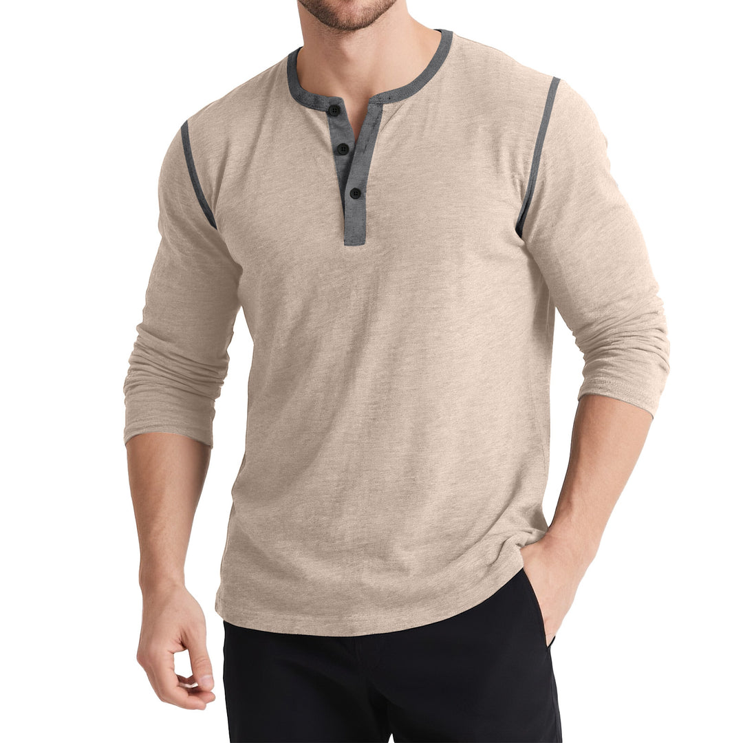 Herren Langarm Henley-Shirt mit kontrastierenden Knöpfen Echoarchiv