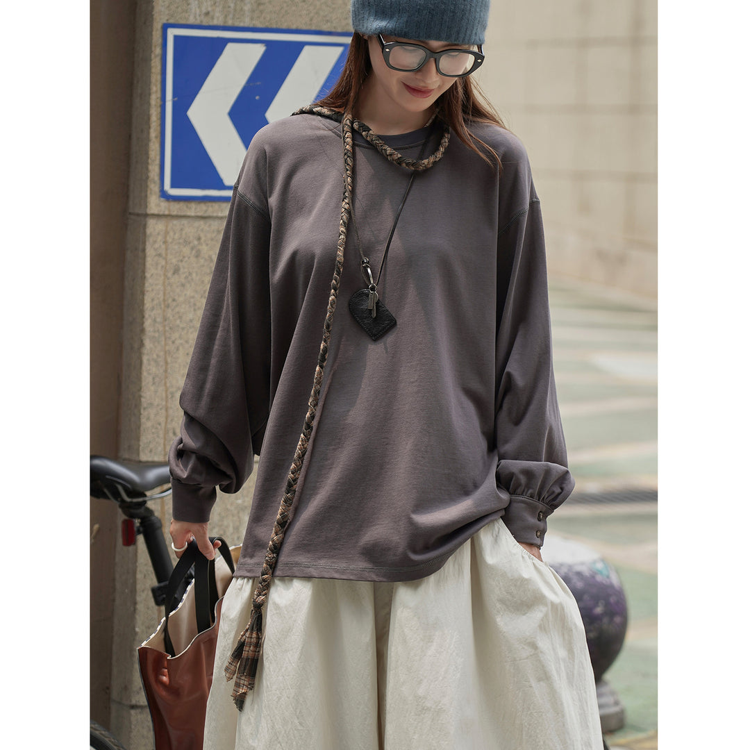 Damen Relaxed-Fit Langarmshirt aus Baumwolljersey mit gerundetem Saum Echoarchiv