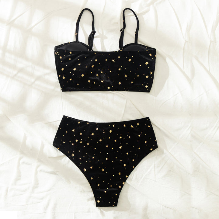Damen Hochtaillierter Bikini mit glamourösem Sternenmotiv Echo Archiv