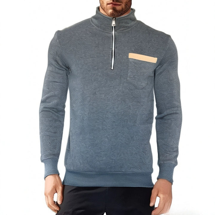 Herren modischer Stehkragenpullover mit halbem Reißverschluss und Brusttasche Echoarchiv