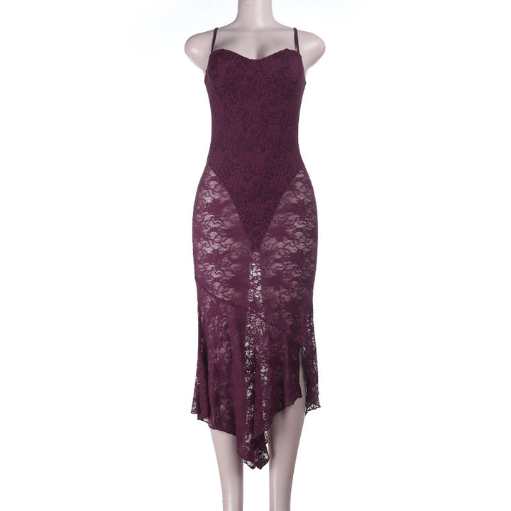 Damen Spitzen-Maxikleid mit aufregendem asymmetrischen Saum Echo Archiv