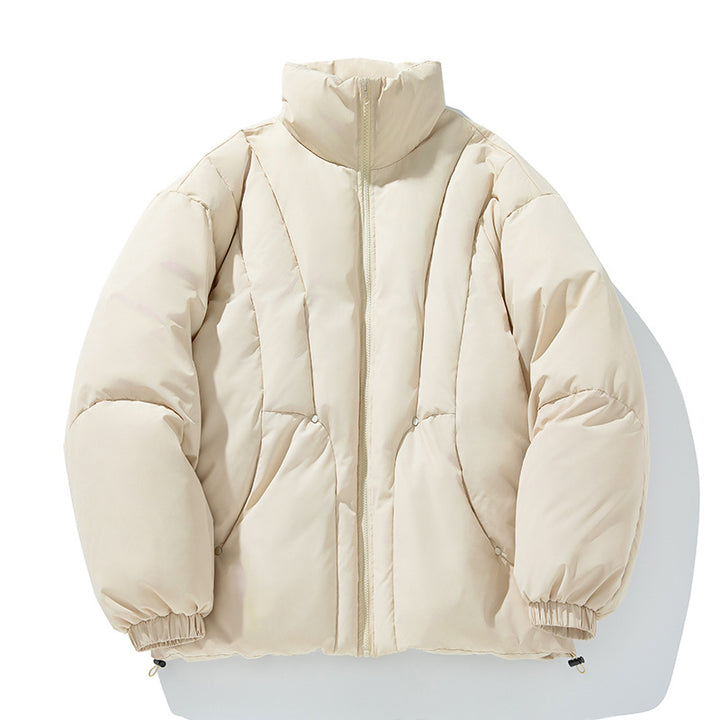 Unisex Boxy-Pufferjacke mit vertikaler Steppung, hohem Stehkragen und Kordelzugsaum Echo Archiv