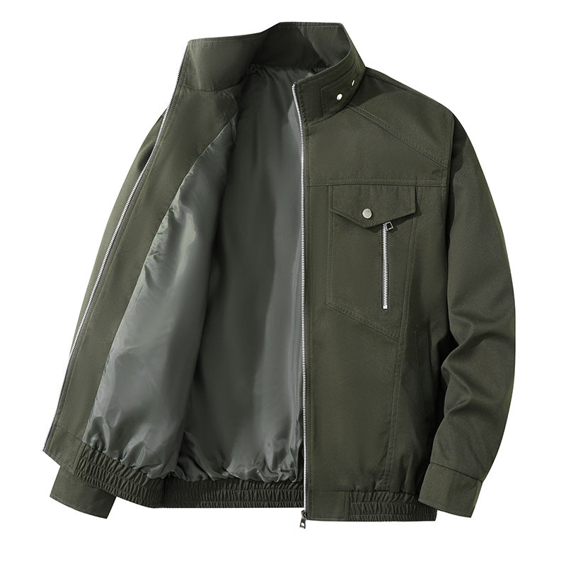 Men's zip-front lightweight utility jacket with stand collar snap closure and chest zip pocket – Taviero