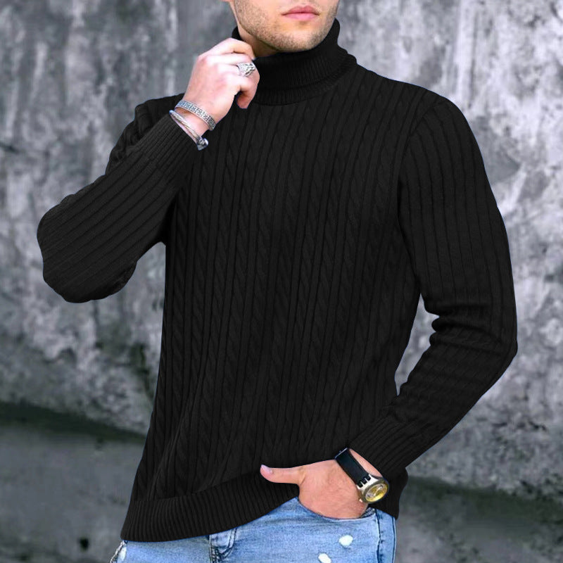 Herren eleganter Rollkragenpullover mit exquisiter Zopfmusterstruktur Echoarchiv