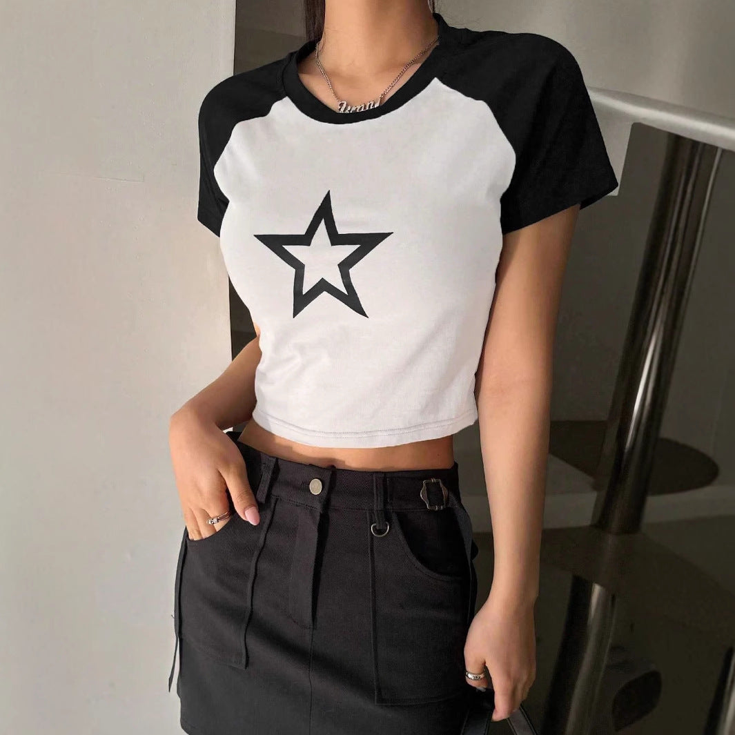 Damen Crop-T-Shirt mit stylischem Sternmotiv und bequemer Passform Echo Archiv