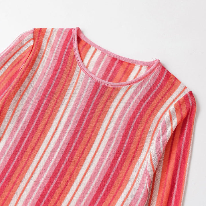 Damen Gestreifter Feinstrick‑Pullover mit Rundhals und Cropped‑Boxy‑Schnitt Echoarchiv